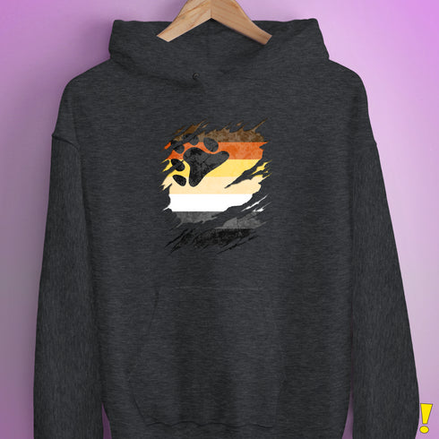Bear Pride Flag Ripped Reveal Hoodie - Dark Grey Heather
